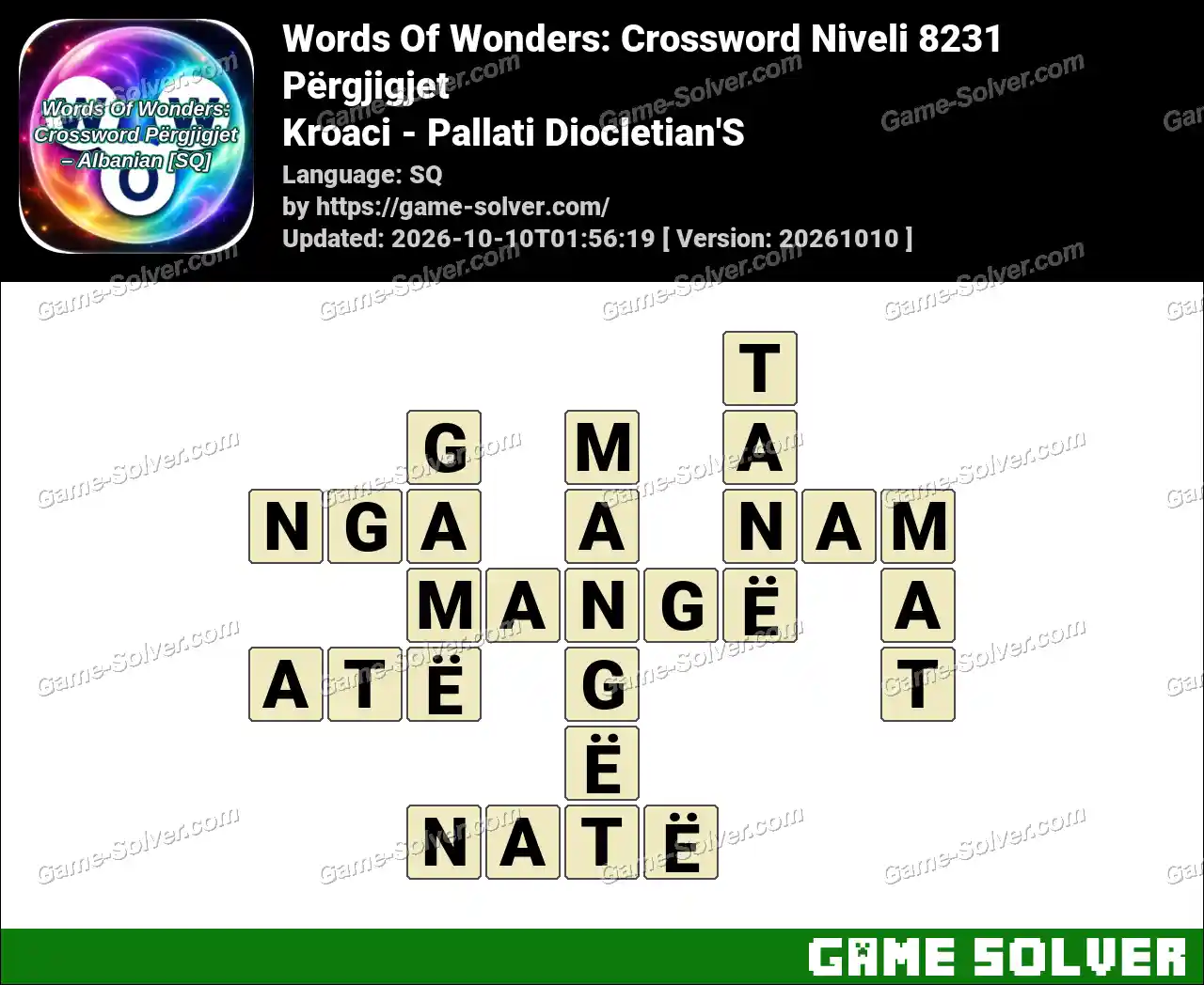 Words Of Wonders: Crossword Niveli 8231 Përgjigjet – Kroaci – Pallati Diocletian’S